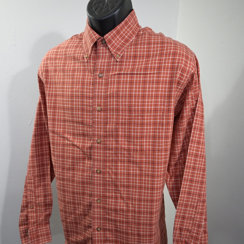 Brooks Brothers 346 Button Up Dress Shirt Mens M Orange Plaid Non-Iron LS